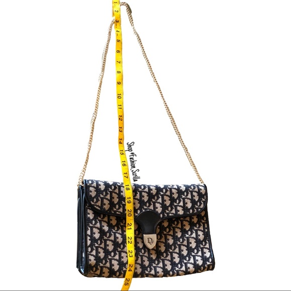 Vintage Christian Dior Blue Gold & Black 70’s Oblique Jacquard Logo Flap bag - Picture 5 of 9